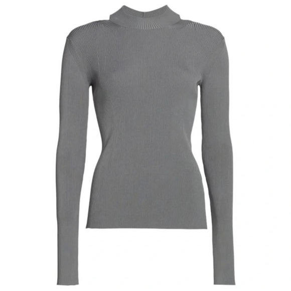 HELMUT LANG Ring Cutout Mockneck Pullover Top Gray Ling Sleeve Sweater - Picture 15 of 15